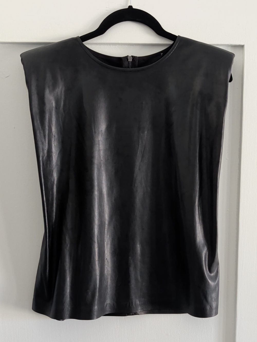 Sleeveless Faux Leather Black Shell Top